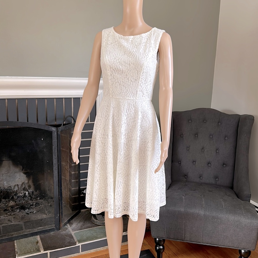 Almost-white lace dress, great for your pending bridal shower!
